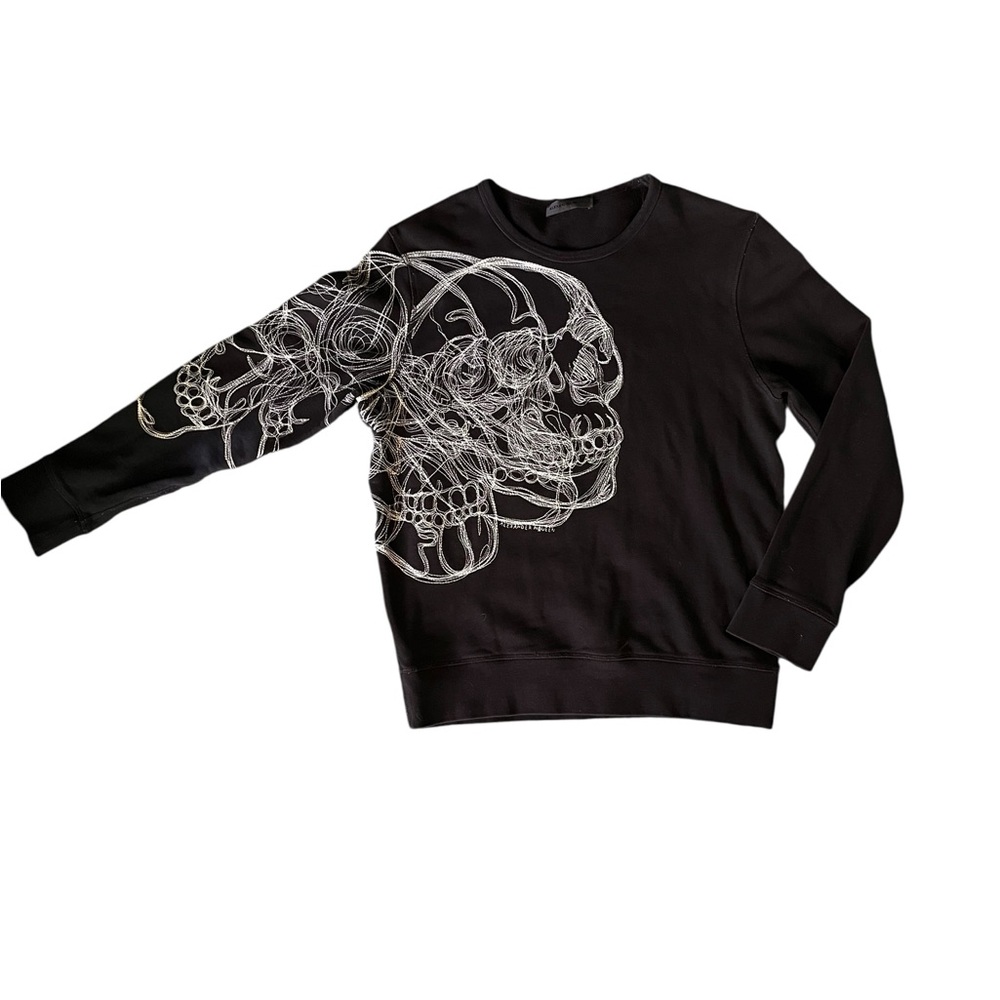 Alexander McQueen Black Sweatshirt with White Embroidered Skull Design